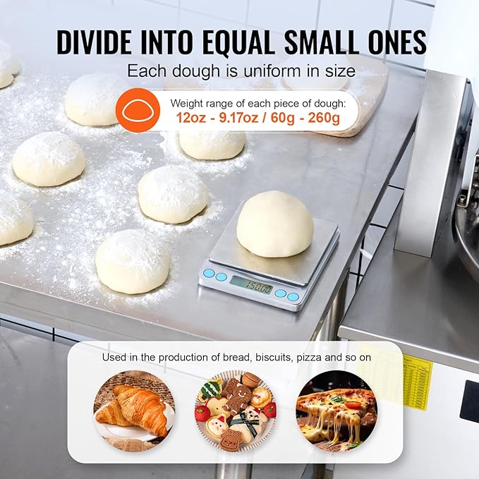 VEVOR Dough Divider,20PCS Electric Dough Divider Machine,2.12oz-9.17oz Equal Dough Press Dough Cutting with 304 SS Tray and Copper Motor Divider for Bakery,Restaurant,Commercial Food Preparation