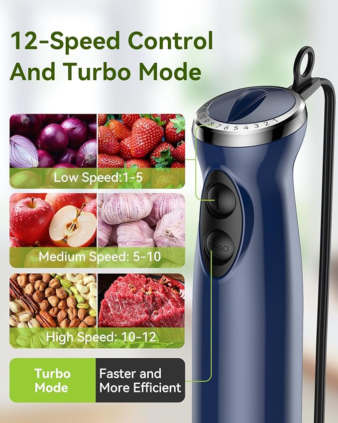 Immersion Blender Handheld 5 in 1 Hand Blender, 1000W Hand Mixer Stick, BPA-Free 12 Speed Handheld Blender 304 Stainless, Beaker, Chopper, Whisk and Milk Frother, Soup, Smoothies, Baby Food, Sauce