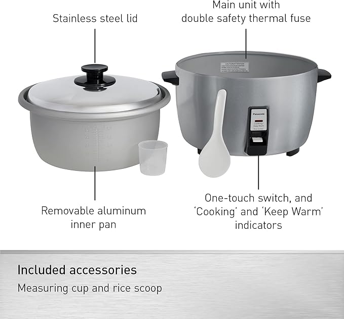 Panasonic Commercial Electric Rice Cooker, 120V Large Capacity 46-Cup (Cooked), 23-Cup (Uncooked) with One-Touch Operation - SR-GA721L - Silver