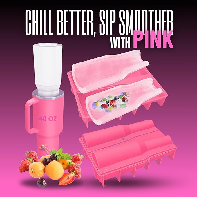 Ice Mold for 40oz Tumbler Cup – Hollow Cylinder Silicone Ice Cube Tray, Easy Fill & Release Ice Mold for Freezer, BPA-Free, Compatible with Stanley 40oz, Whiskey & Cocktail (Pink)