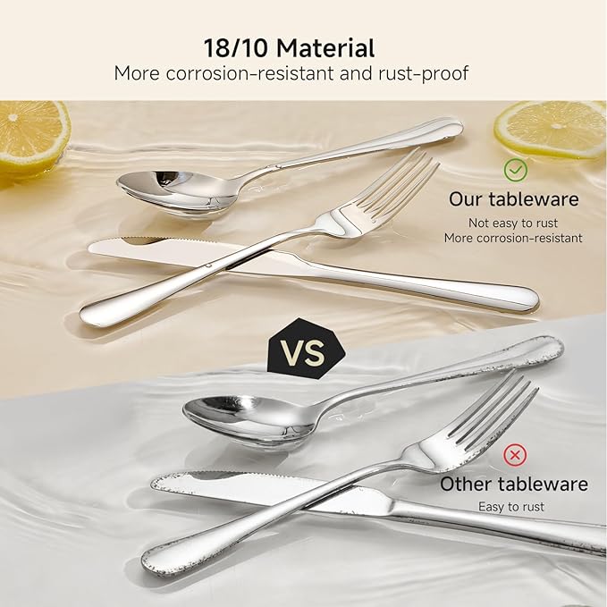 40-Piece Silverware Set for 8, 18/10 Stainless Steel Flatware Set, Heavy Duty Mirror Polished Cutlery Set, Dishwasher Safe Kitchen Utensils for Home Restaurant, Wedding Gift - HIKAA