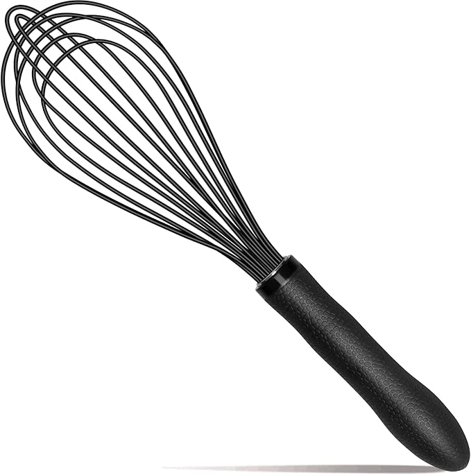 TEEVEA Silicone Whisk Stainless Steel Heat Resistant Non Scratch Kitchen Cooking Utensil for Blending Whisking Beating Frothing Stirring 11 Inch Black