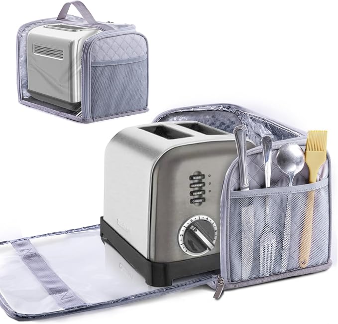 BAGSPRITE Toaster Cover for 2 Slice Wide Slot, Full Open Dust Covers for Kitchen Appliances Compatible with Cuisinart, BELLA, Black and Decker 2 Slices, Toaster Bags with Zipper Closure (Cover Only)