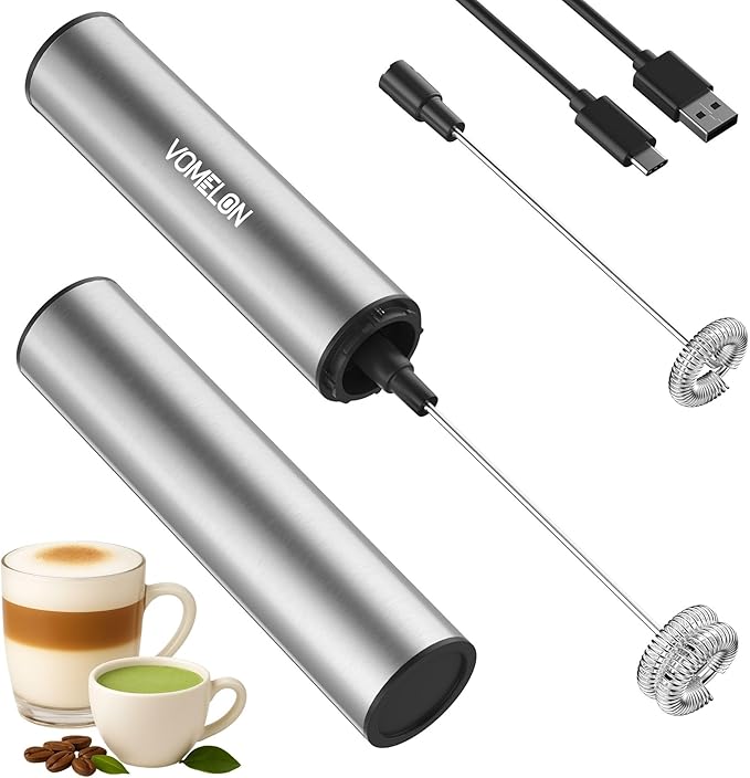 Rechargeable Milk Frother Battery Operated,2-Speed Portable Travel Frother,Electric Milk Foamer Coffee Frother for Latte, Cappuccino, Hot Chocolate Drink Mixer with Double Mini Whisks and USB Cable
