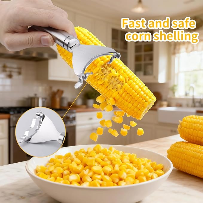 Corn Peeler and Stripper Tool, 4 Pack, Corn Peeler for Corn on The Cob, 2025 New Long Handle Stainless Steel Corn Stripper Tool, Quick Corn Cob Stripper for Home Kitchen, Restaurant & Outdoor Dining