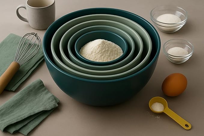 Wheat Straw Mixing Bowl Set with Lids - Green - Set of 10