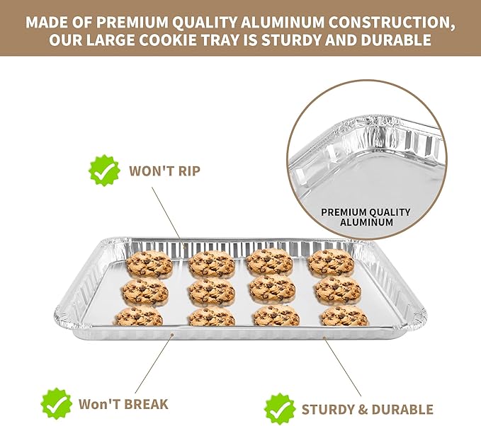 24 Pack 16 x 11 inch Aluminum Disposable Cookie Sheets for Baking and Roasting Disposable Aluminum Foil Grilling Pans for Brownie Tins,Cooking Thin, Cakes
