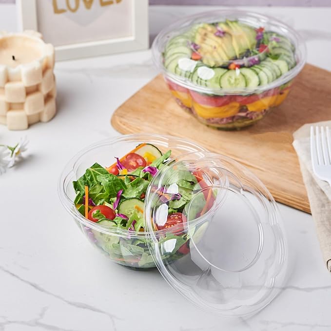 [32 oz. 50 Sets Clear Plastic Salad Bowls with Airtight Lids Disposable To Go Mixing Containers Serving for Fruit, Quinoa, Lunch and Meal Prep