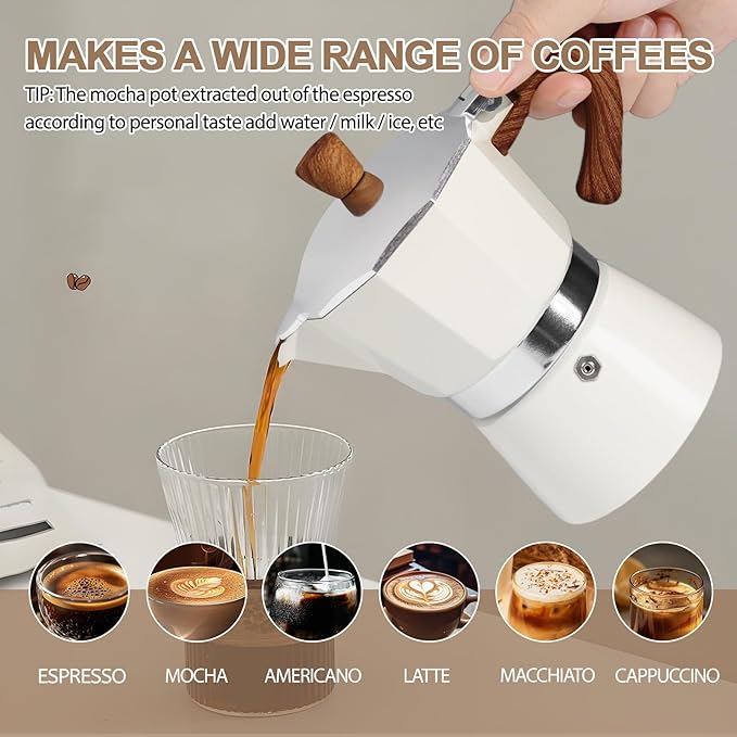 Aluminum 3 Cup 150ml Moka Pot Express Coffee Maker Stovetop Espresso Colorful Coffeemaker Italian Classic Style Brewing Greca Cafe Mocha Machine for Cafeteras Lover Camping Travel and Home Use 5oz