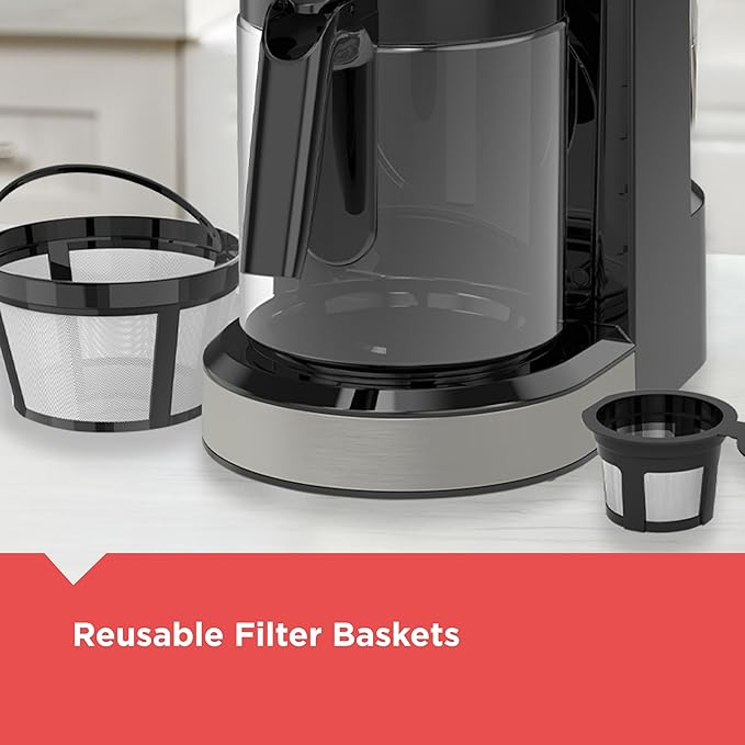 Black+Decker Dual Brew 14-Cup Carafe Single Serve Coffee Maker with Auto-Clean Function, Compact Design, K-Cup & Reusable Ground Filter Compatible with 70 oz. Water Reservoir & Fast Brew Technology