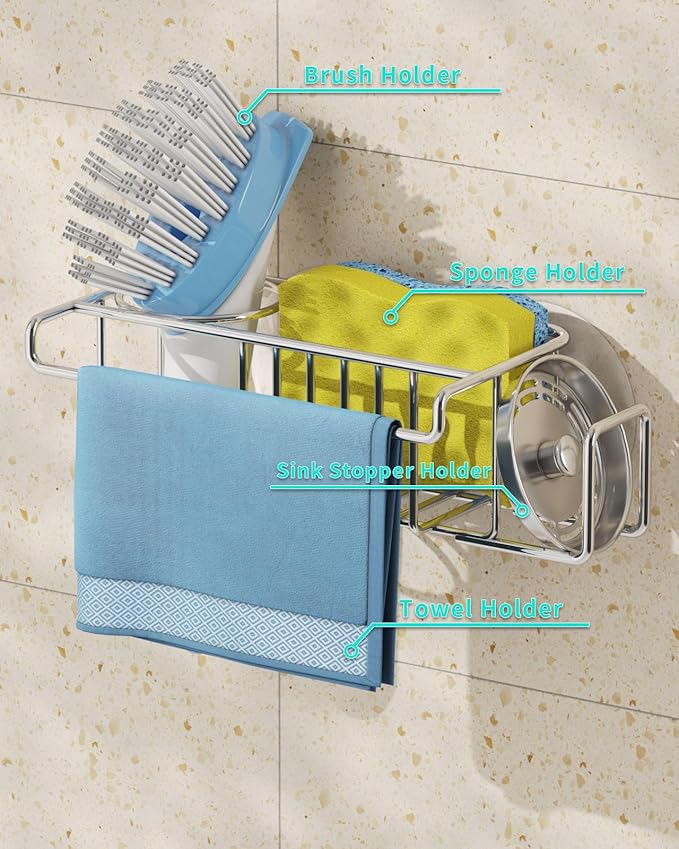 HapiRm Sink Caddy Sponge Holder - No Drill Sponge Caddy for Kitchen, Rustproof and Waterproof Kitchen Sink Organizer - Silver（2-Pack）