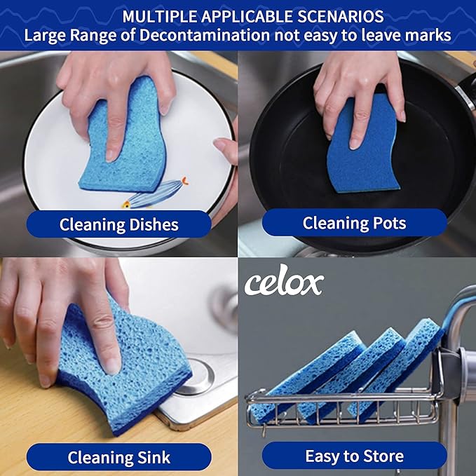 CELOX 24 Pack Non-Scratch Dish Sponge and 2 Pack Dish Brush with Soap Dispenser for Kitchen Cleaning
