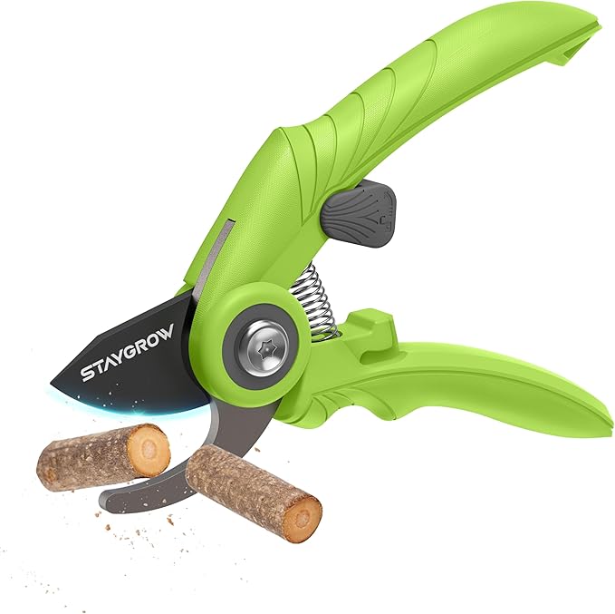 Garden Shears - 6.9" Pruning Shears for Gardening with SK5 Stainless Steel Sharp Blades, Tree Trimmer Garden Scissors with Comfort Handle and Safety Lock, Gardening Hand Tools - Green