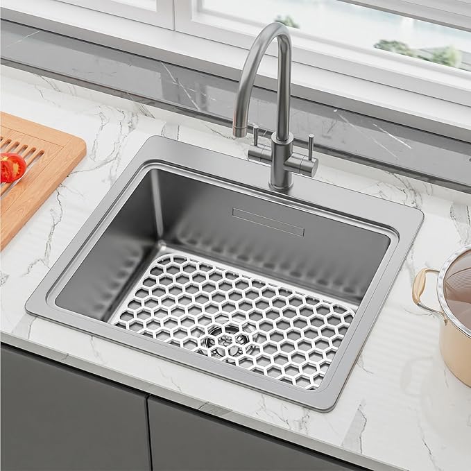 Bestjing Silicone Sink Protectors for Kitchen Sink - 18.3"x12.5" Kitchen Protector Accessory, Non-Slip Heat Resistant Mat for Bottom of Farmhouse Porcelain Stainless Steel (White)
