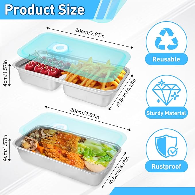 4 PCS Stainless Steel Snack Containers with Lids, Reusable Double Compartment Grab and Go Bento Lunch Box for Adult (4 Snack Containers)