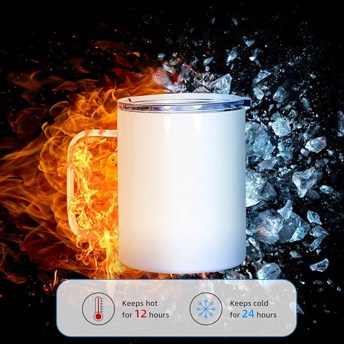 AGH 12OZ Sublimation Coffee Mug with Handle, 25Pack Stainless Steel Sublimation Tumblers with Handle, Vacuum Insulated Mug Cup with Lids for Travel Beer Tea.