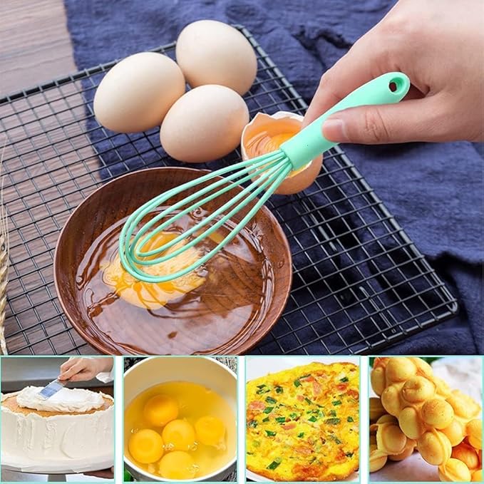 5 Pcs Silicone Whisk for Cooking - Mini Whisk Stainless Steel Dough Whisk, Non Stick Hand Tiny Balloon Wire Whisk, Milk Egg Frother for Blending Whisking Beating Stirring Baking