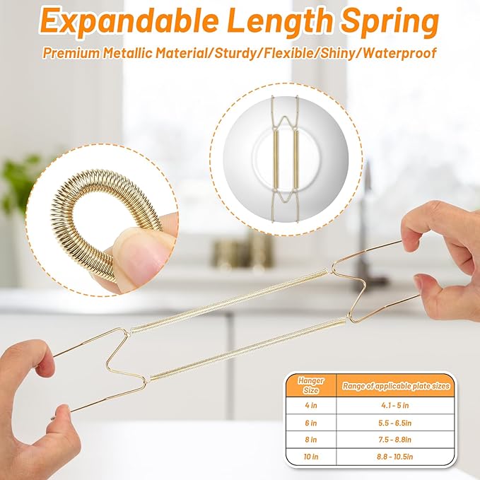 14 Pcs Invisible Plate Hangers for The Wall - 4/6/8/10 Inch Stainless Steel Decorative Plate Holers for Display, Artwork & Home Decor (Includes 14 Wall Hooks & 56 Tip Protectors & Guide)