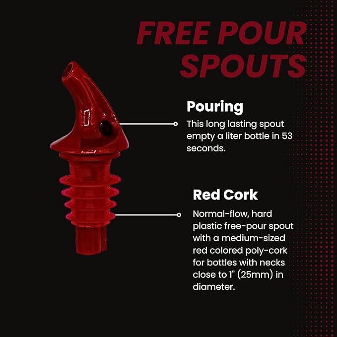 1 Dozen Medium Red Free-Pour Spouts – Fits 750ml, 1L, & 1.75L Bottles, Perfect for Patron & Liquors with Wide Bottle Necks