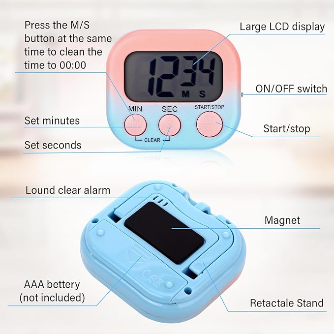 Weewooday 24 Pcs Digital Kitchen Timer Magnetic Timer Bulk On/Off Switch Minute Second Count up Countdown Loud Alarm for Exercise Cook Baking (Gradient Color)