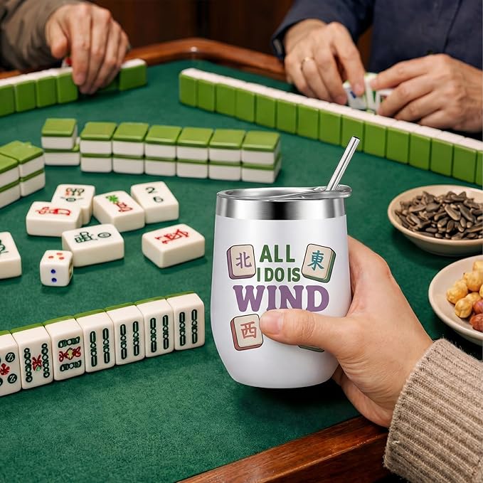 Sliner 8 Pcs Mahjong Tumbler with Lid 12oz Stainless Steel Insulated Cups Mah Jong Accessories Travel Coffee Cup for Women Men Mahjong Lovers Birthday Game Night Party Favors