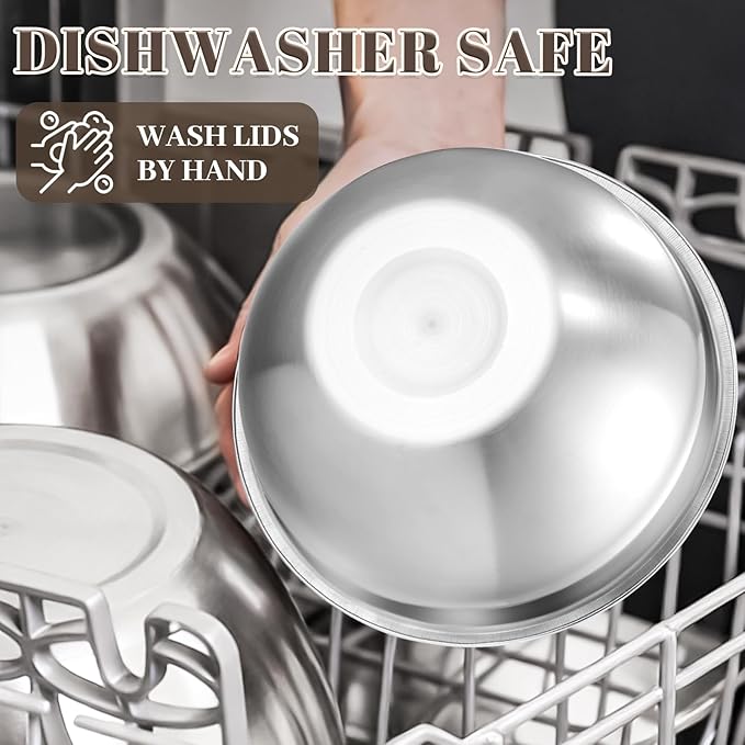 Mixing Bowls with Lids Set - 7PCS Nesting Mixing Bowls, Lids, Stainless Steel Mixing Bowls for Mixing, Baking & Meal Prep, Dishwasher Safe, Size 0.7/1.1/1.5/2.1/3.5/4/4.5 QT, Khaki
