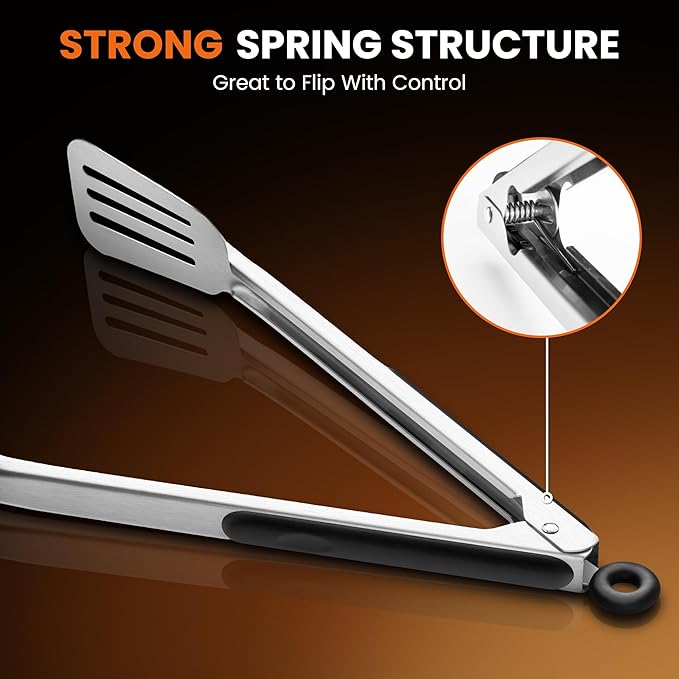 Kitchen Tongs for Cooking,Stainless Steel Spatula Tongs Locking Metal Tongs for Grilling/Barbecue/BBQ,Serving,Buffet,Perfect for Flipping Steak and Fish,Set of 2 (9 & 12 inch)