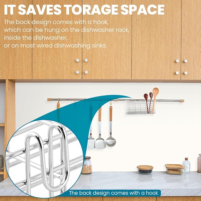 Utensil Drying Rack, 304 Stainless Steel Utensil Organizer Holder No Drilling Kitchen Drainage Basket with 3 Divided Compartments(COLOR:Silver)
