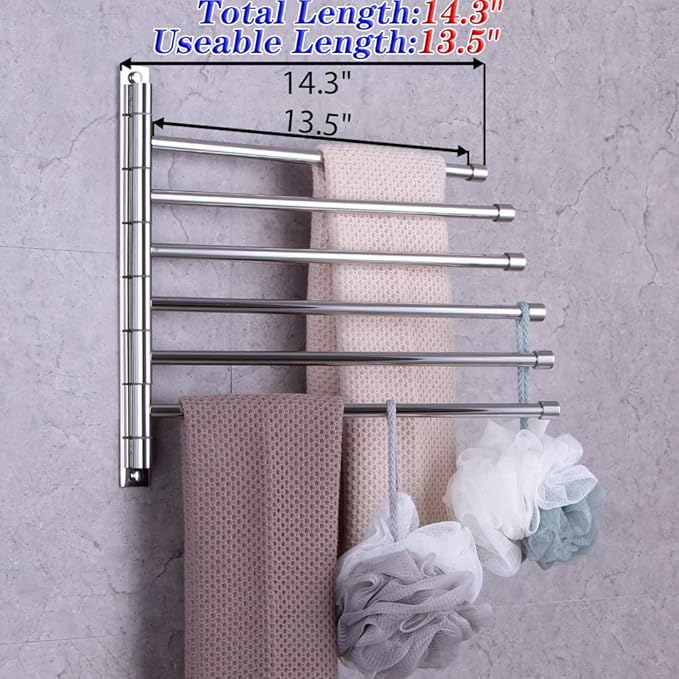 GERZWY Bathroom Swing Arm Towel Bars Wall Mount Bath Towel Rack with 6 Arms Hanger Towel Holder Organizer Polished Stainless Steel HYG06-JG
