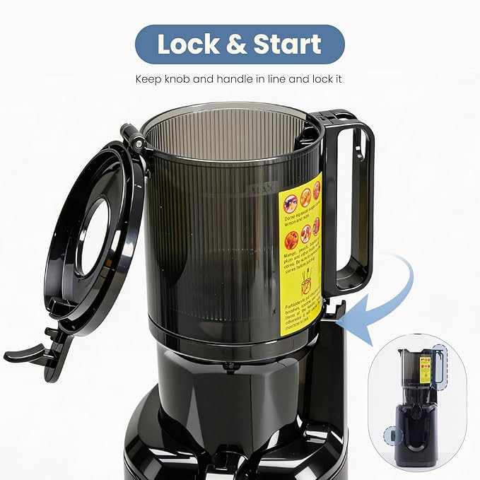 DUMOS Masticating Juicer Machines, Cold Press Juicer with 4.25" Wide Feed Chute, High Juice Yield for Whole Vegetables & Fruits, Easy to Clean, Black