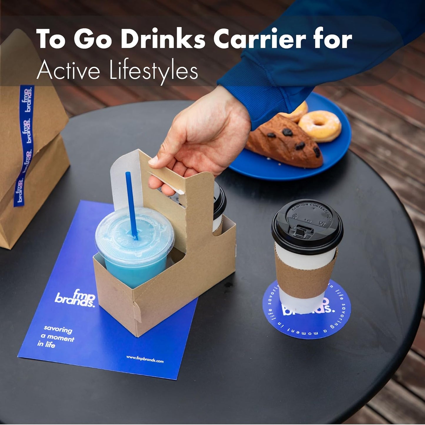 FMP Brands 2 Cup Disposable Drink Carrier with Handle, 250 Pack Kraft Paperboard Handled Drink Carriers 12-30 oz to Go Coffee Cup Holder, Cup Carrier for Cold Hot Drinks, Takeout, Cafe