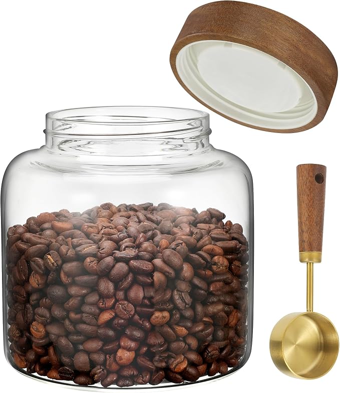 Glass Food Storage Jar with Lids Spoon Thicken Glass Coffee Canister Borosilicate Glass Food Containers for Ground Coffee Beans Nut Pasta Sugar Candy Spice Rice Loose Tea (1200ml(40oz) B)