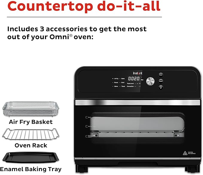 Instant Pot Omni 19QT/18L Toaster Oven Air Fryer, 7-in-1 Functions, Fits 12" Pizza, Crisps, Broils, Bakes, Roasts, Toasts, Warms, Convection, 100+ In-App Recipes, from the Makers of Instant Pot, Black