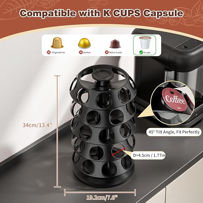 K Cup Holder, Coffee Pod Storage Carousel Holder Organizer Compatible with 40 Keurig Kcup Pods, New Modern Design for Home or Office Kitchen Counter Organizer