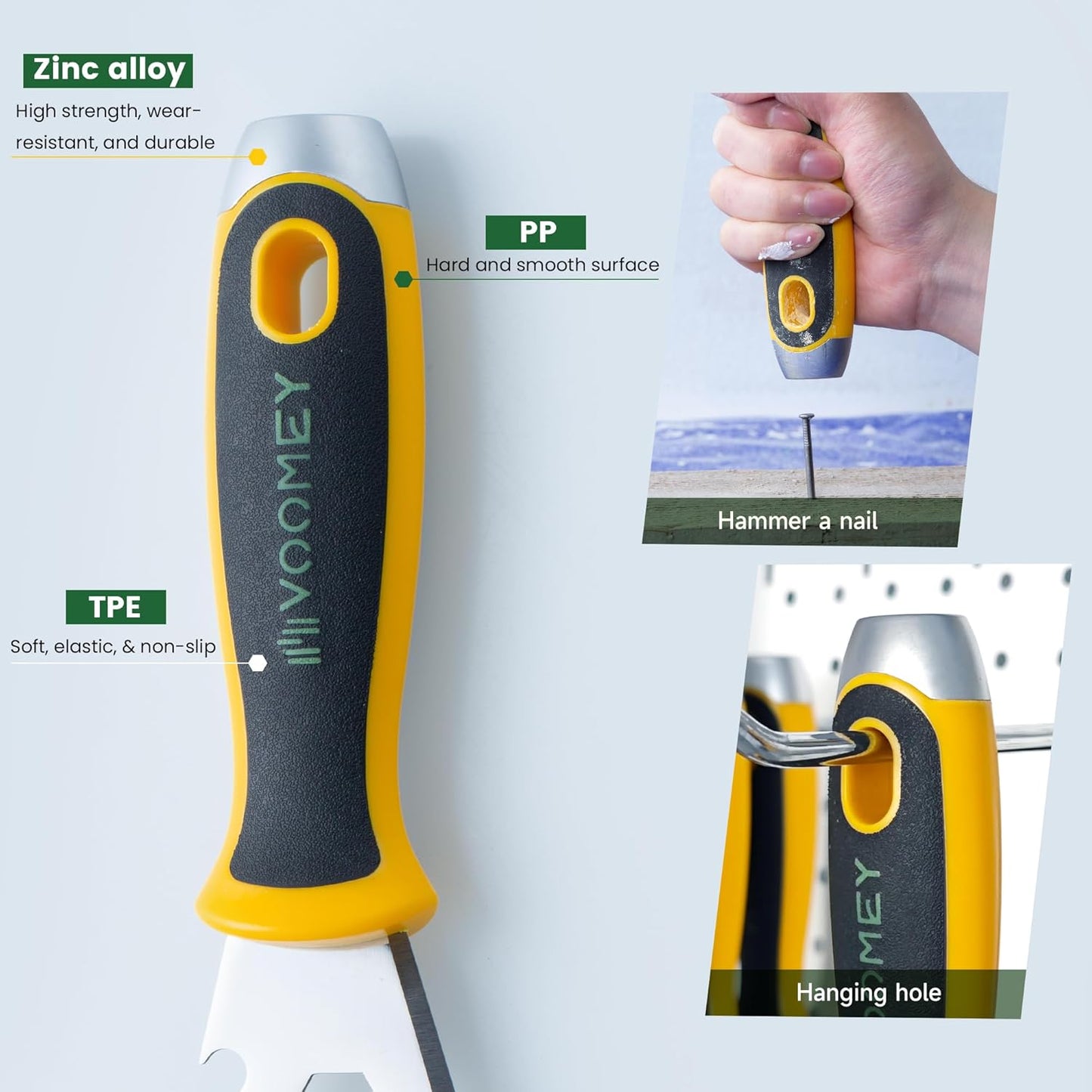 VOOMEY 12-in-1 putty knife, paint scraper tool, stainless steel paint scraper,3 Pack, three color rubber covered handle,metal scraper used for cleaning paint rollers, removing wall cracks,etc