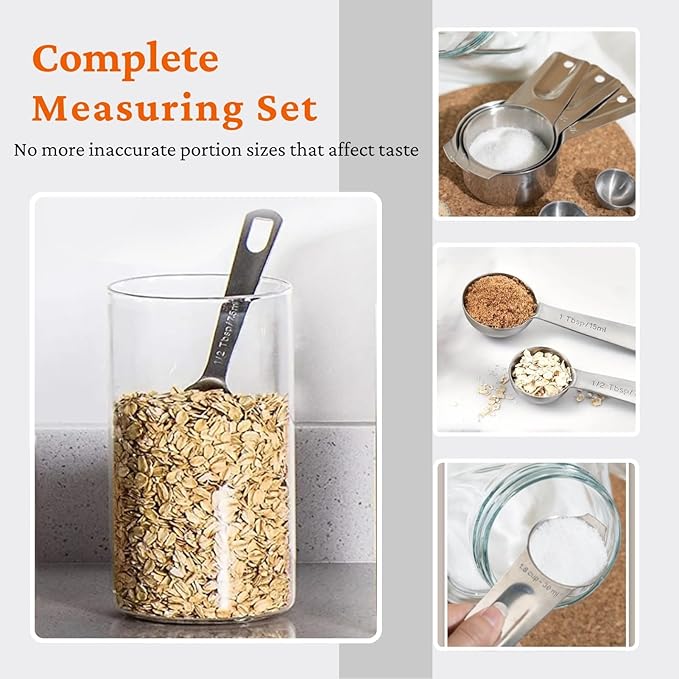 35PCS Stainless Steel Measuring Cups and Spoons Set, 7 Nesting Measuring Cups, Round & Rectangular Spoons with Clear Engraved Markings, 2-Pack Mini Spoon Sets with Leveler for Precise Cooking & Baking