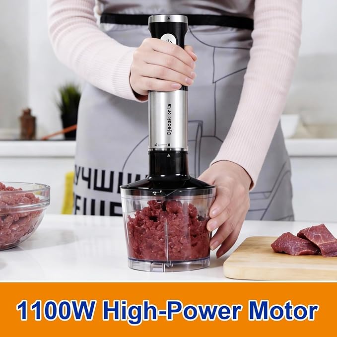 Upgraded 1100W 5-in-1 Immersion Hand Blender – 30 Speed Settings, Up to 15,500 RPM, Handheld with Milk Frother & Food Processor, Black