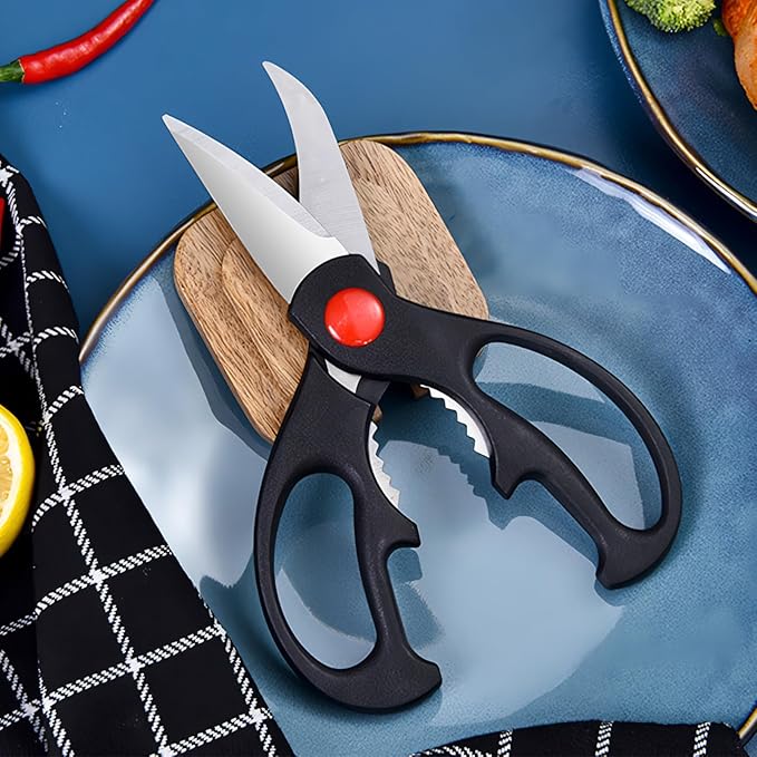 Multipurpose kitchen scissors, heavy duty meat poultry scissors, spice scissors, food cooking scissors, stainless steel utility scissors (2, black)
