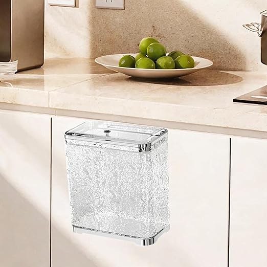 Bathroom Trash Can, Kitchen Hanging Trash Can Wastebasket Portable with Lid Small Over Cabinet Door Garbage Bin Waste Basket for Bathroom Kitchen(Argent)