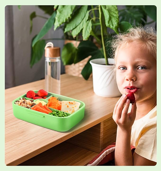 Bento Lunch Box, 5 Compartments Lunch Container for Kids/Adults with Snack cup, Wheat Fiber Eco-Friendly Double Insulated Boxes, Dishwasher and Microwave Safe, BPA-Free