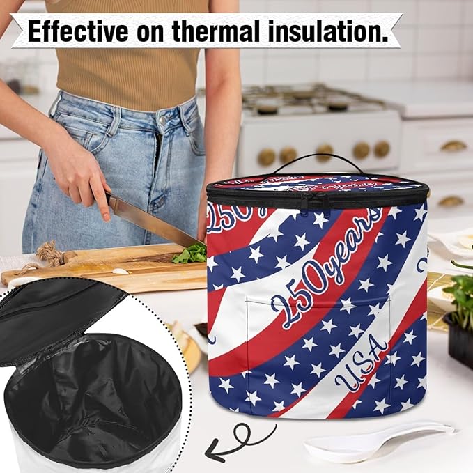 Stars and Stripes Pressure Cooker Dust Cover for America250 Zipper Clouse Slow Cooker Storage Bag Pressure Cooker Organizer Bag Insulated Carrier for 6 Qt Pressure Cooker