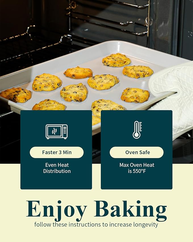 7PCS Ceramic-Coated Baking Sheet Set - 10x15in Jelly Roll Pan Non-Stick Cookie Sheet with Wire Rack, Silicone Spatula & 4 Cookie Cutters, PFAS Free, Oven Safe (550°F), Sunshine Cream