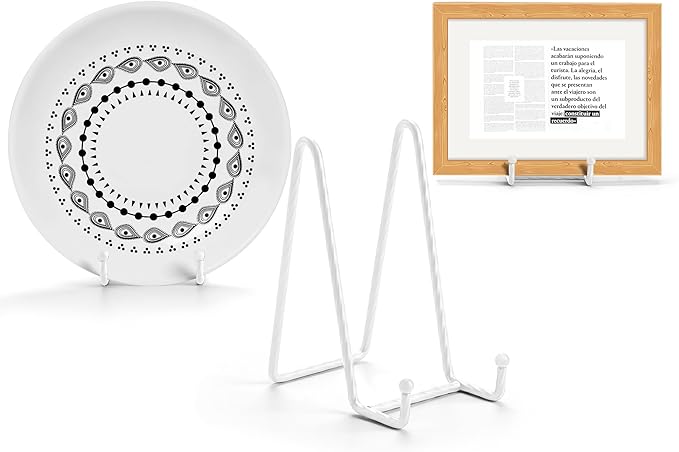 3 Pack 6inch Picture Stands for Display, White Metal Plate Stands for Display - Decorative Plate Stand, Plate Holder Display Stand, Picture Frame Stand - Plate Display Stands for Picture Stand