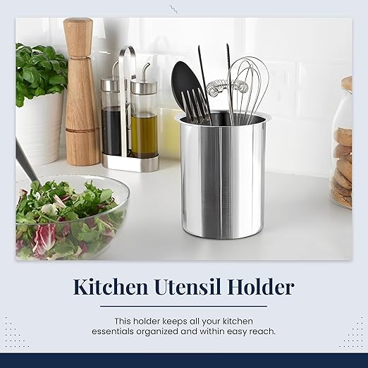 OCS Parts 6.75-Inch Kitchen Utensil Holder | Stainless Steel Dishwasher Safe Kitchen Countertop Organizer