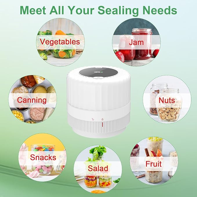 VP06+ Mason Jar Vacuum Sealer, Electric Vacuum Sealer for Jars with Wide and Regular Mouth Mason Lids, Cordless Handheld Jar Vaccum Sealer for Food Storage, Ideal Present for Mom, Wife, White