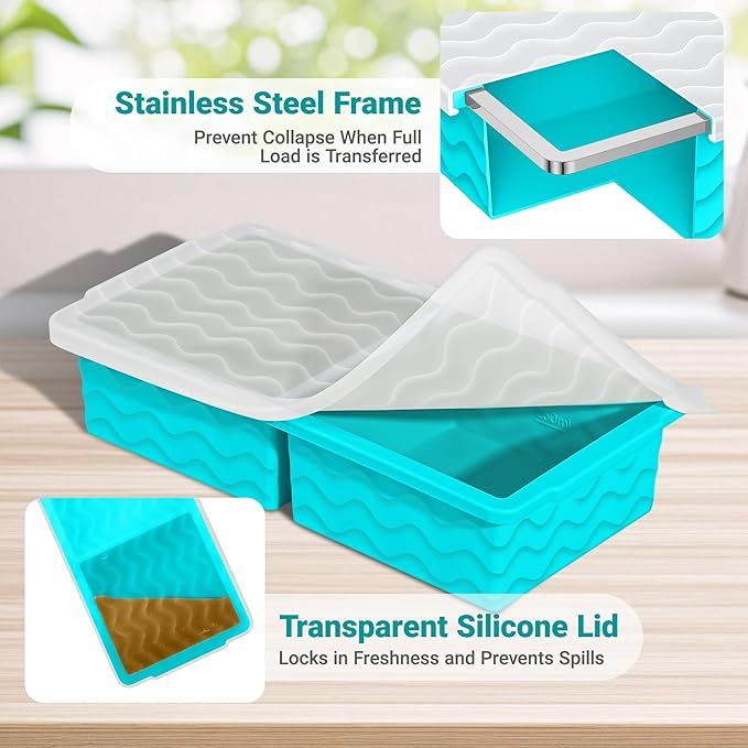 Aopigavi Silicone Freezer Tray with Lid – 2-Cup Soup Freezer Container Molds, Large Ice Cube Trays for Freezing Soup, Sauce & Broth, Meal Prep & Food Storage – Oven & Dishwasher Safe, 4-Pack 4 Color