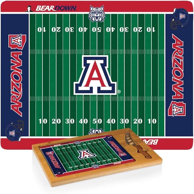 PICNIC TIME NCAA Icon Glass Top Cutting Board & Knife Set, Cheese Boards Charcuterie Boards, Serving Platter, (Parawood & Bamboo)