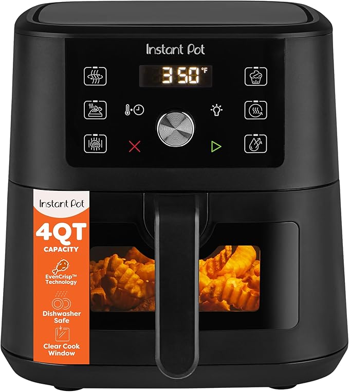 Instant Pot 4Qt Vortex 6-in-1 Mini Air Fryer, Custom Program Options, Air Fry, Broil, Roast, Dehydrate, Bake, Reheat, Black, 4 Quarts