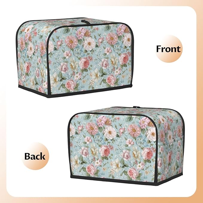 Toaster Cover 2 Slice Flower Vintage Peony Floral Kitchen Small Appliance Covers with Pockets Dust and Fingerprint Protection