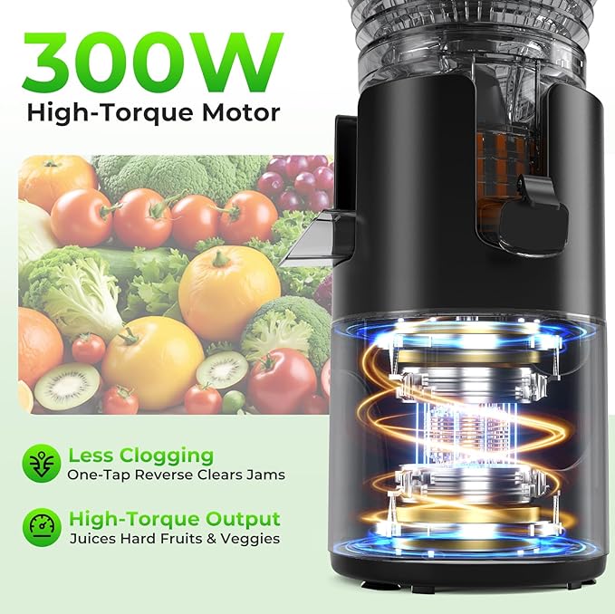 Godspeeds Juicer Machines with 5.8" Large Feed Chute, Slow Masticating Cold Press Juicer for Whole Fruits & Vegetables, Easy to Clean Design, High Juice Yield Home Juicer for Daily Wellness